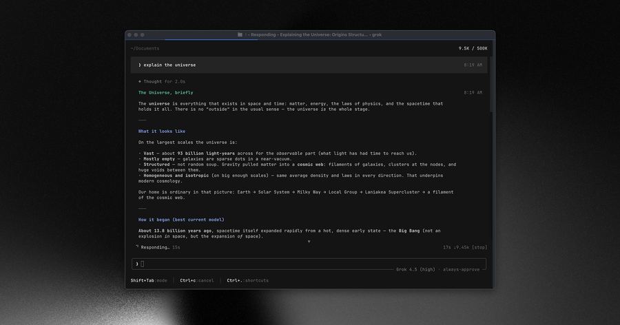 Official screenshot of the Grok Build terminal interface