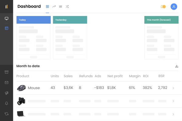 Дашборд Sellerboard: чистая прибыль, маржа и ROI по каждому SKU